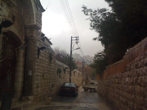 Driving through the ancient narrow streets of Nazareth.