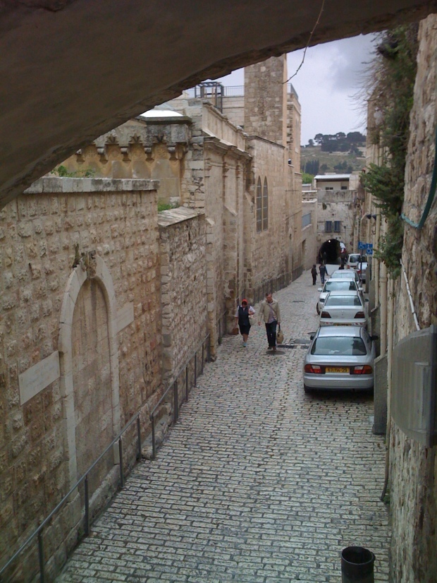 Looking down into a street in Old City Jerusalem.